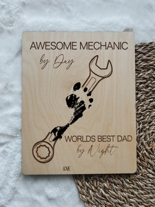 Awesome Mechanic by Day, Worlds best Dad/Grandpa by Night" Plaque