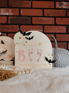 "our little boo" First Halloween Plaque