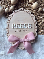 Scalloped Bow Birth Announcement Disc