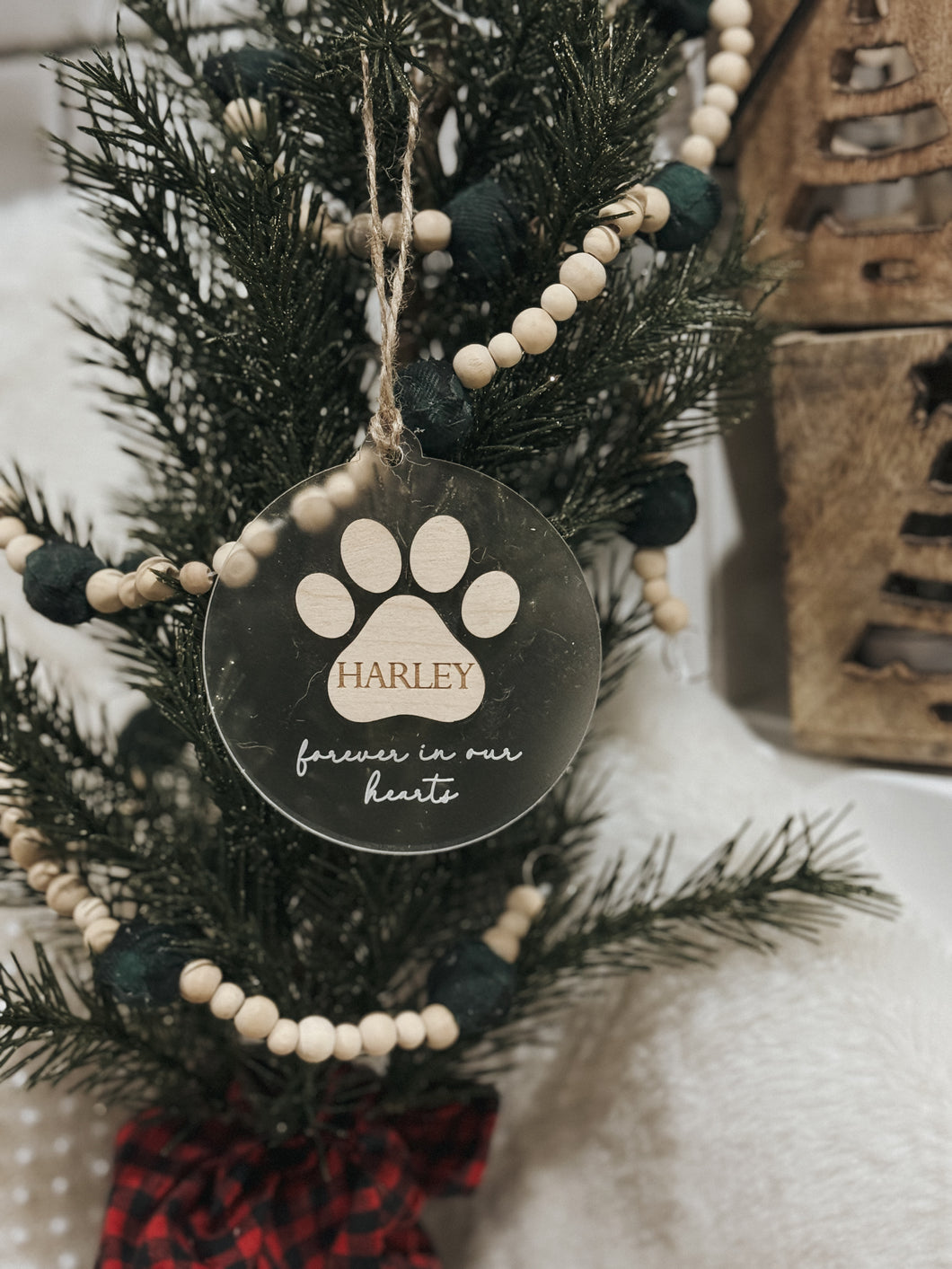 Wood Paw Print Name Ornament