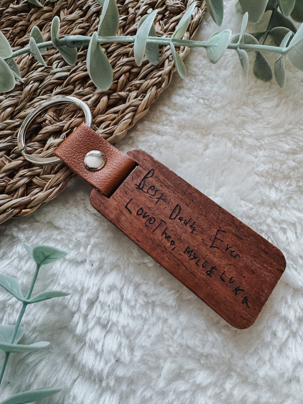 Wood + Leather Custom Engraved Keychain