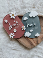 Acrylic She's Here/He's Here Disc