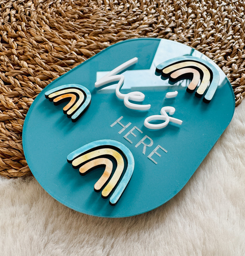 Acrylic She's Here/He's Here Disc